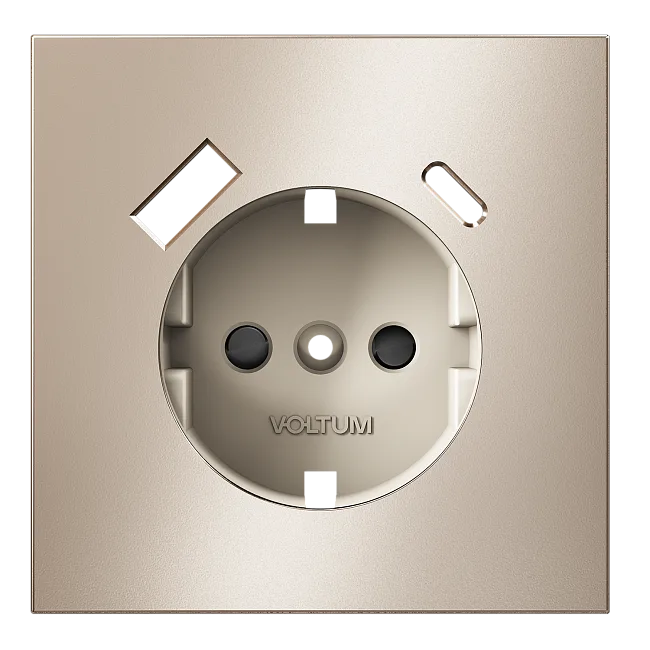 Накладка для розетки с заземлением и защитными шторками, с USB A+C, S70 Metal (платина)