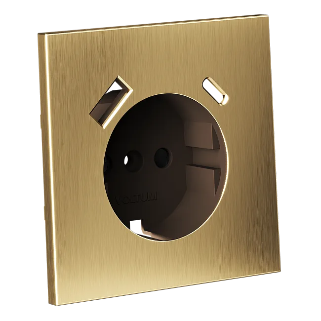 Накладка для розетки с заземлением и защитными шторками, с USB A+C, S70 Metal (латунь)