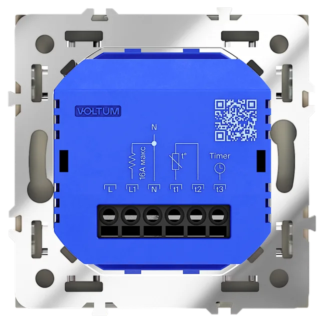 Терморегулятор электронный VOLTUM S70 с индикацией и датчиком, для теплого пола, (сталь)