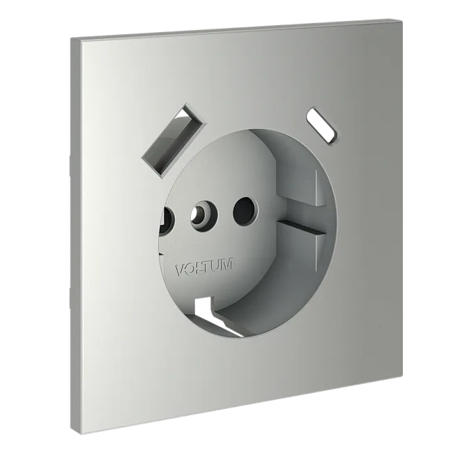 Накладка для розетки с заземлением и защитными шторками, с USB A+C, S70 (сталь)