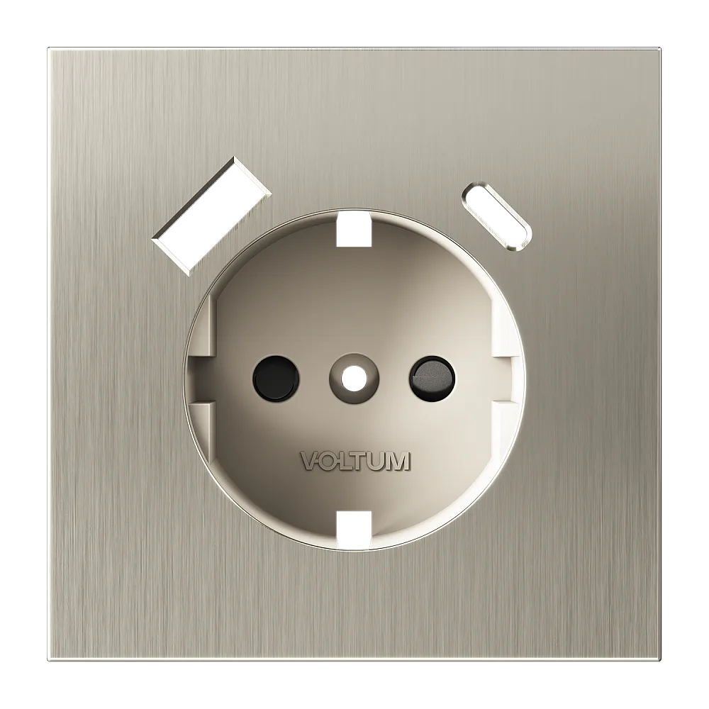 Накладка для розетки с заземлением и защитными шторками, с USB A+C, S70 Metal (никель)
