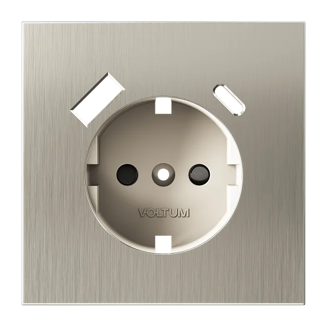 Накладка для розетки с заземлением и защитными шторками, с USB A+C, S70 Metal (никель)