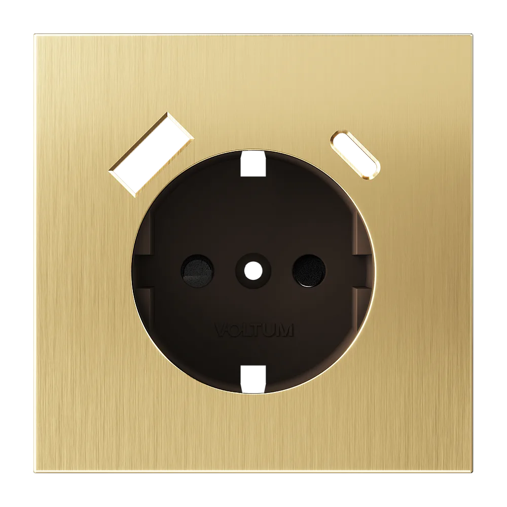 Накладка для розетки с заземлением и защитными шторками, с USB A+C, S70 Metal (латунь)