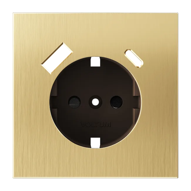 Накладка для розетки с заземлением и защитными шторками, с USB A+C, S70 Metal (латунь)