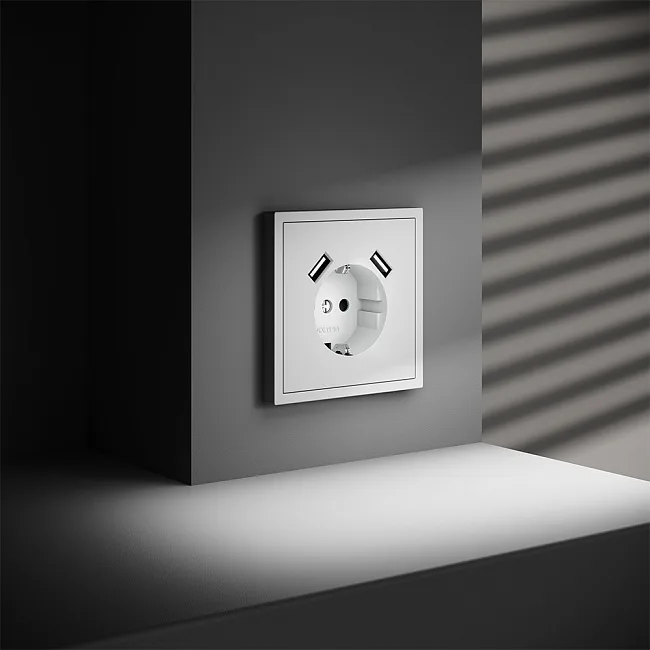 Розетка встраиваемая VOLTUM S70 с заземлением и защитными шторками, 16А, с USB, A+A, (белый матовый)