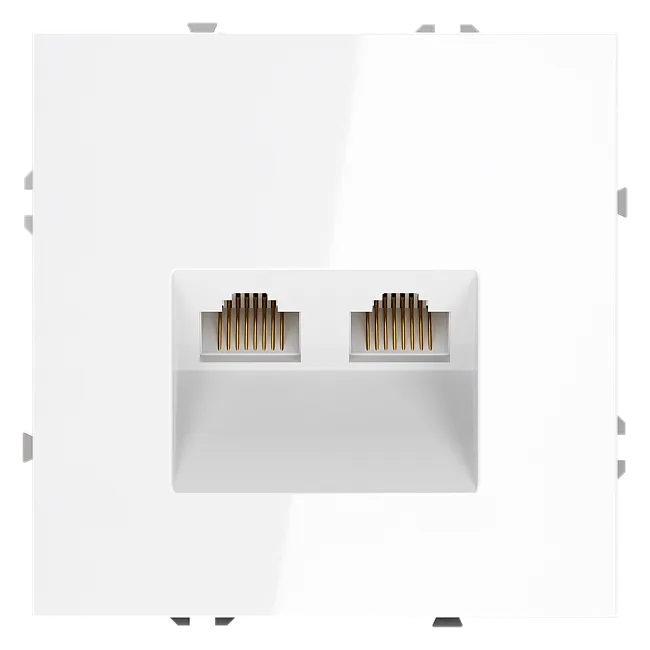 Розетка компьютерная встраиваемая VOLTUM S70 двойная RJ45+RJ45 кат.6, (белый глянцевый)