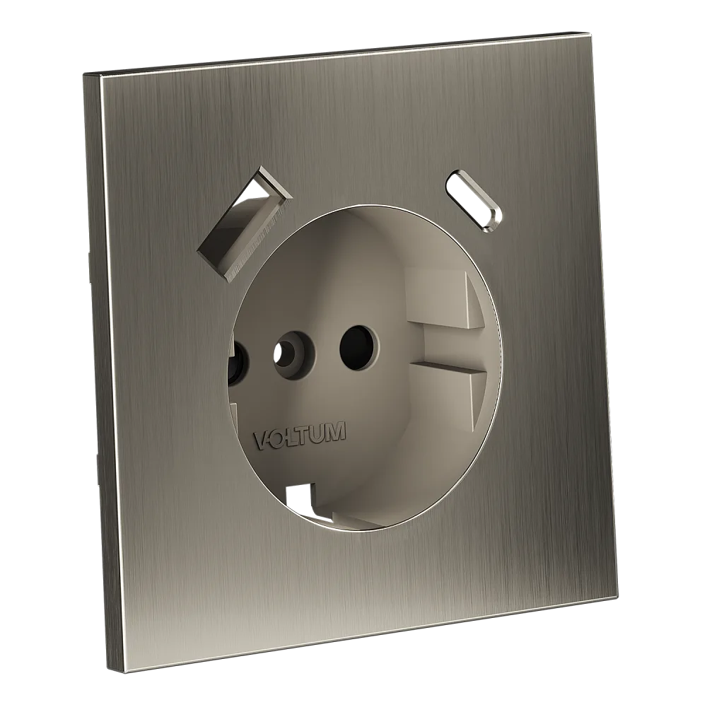 Накладка для розетки с заземлением и защитными шторками, с USB A+C, S70 Metal (никель)
