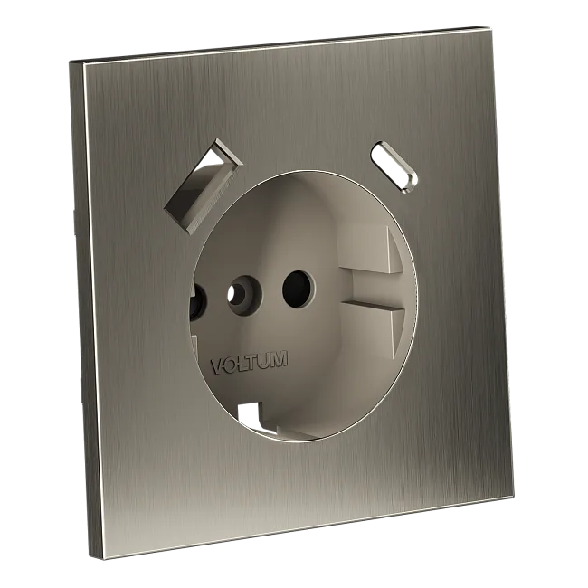 Накладка для розетки с заземлением и защитными шторками, с USB A+C, S70 Metal (никель)