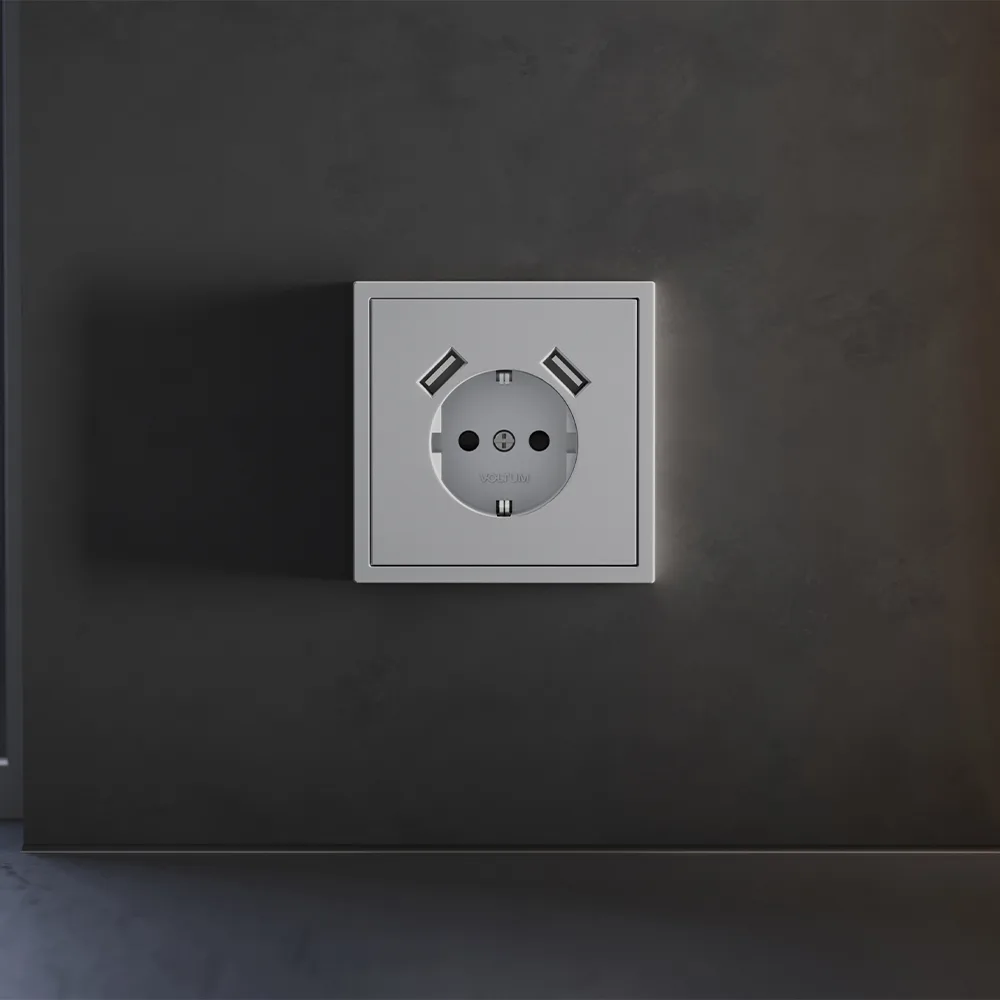Накладка для розетки с заземлением и защитными шторками, с USB A+A, S70 (серый)