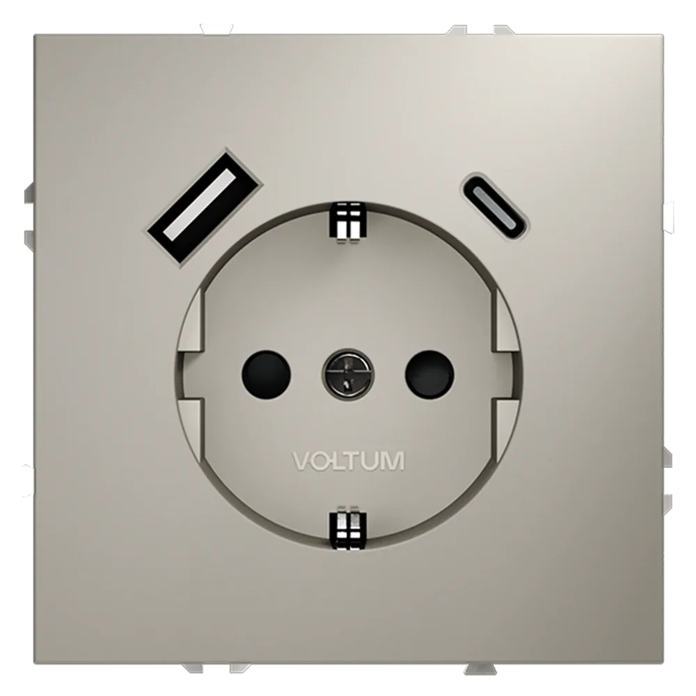 Розетка встраиваемая VOLTUM S70 с заземлением и защитными шторками, 16А, с USB, A+С, (кашемир)